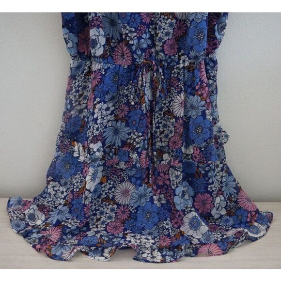 The General Good Women's Sz M Blue Floral Sofia Tiered Spaghetti Strap Dress - Picture 3 of 14